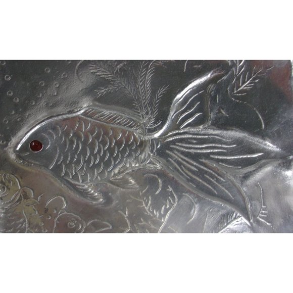 Vintage Arthur Court Silver 1977 Carnelian Eye Koi Fish Footed Shell Bowl Basket - Picture 2 of 10